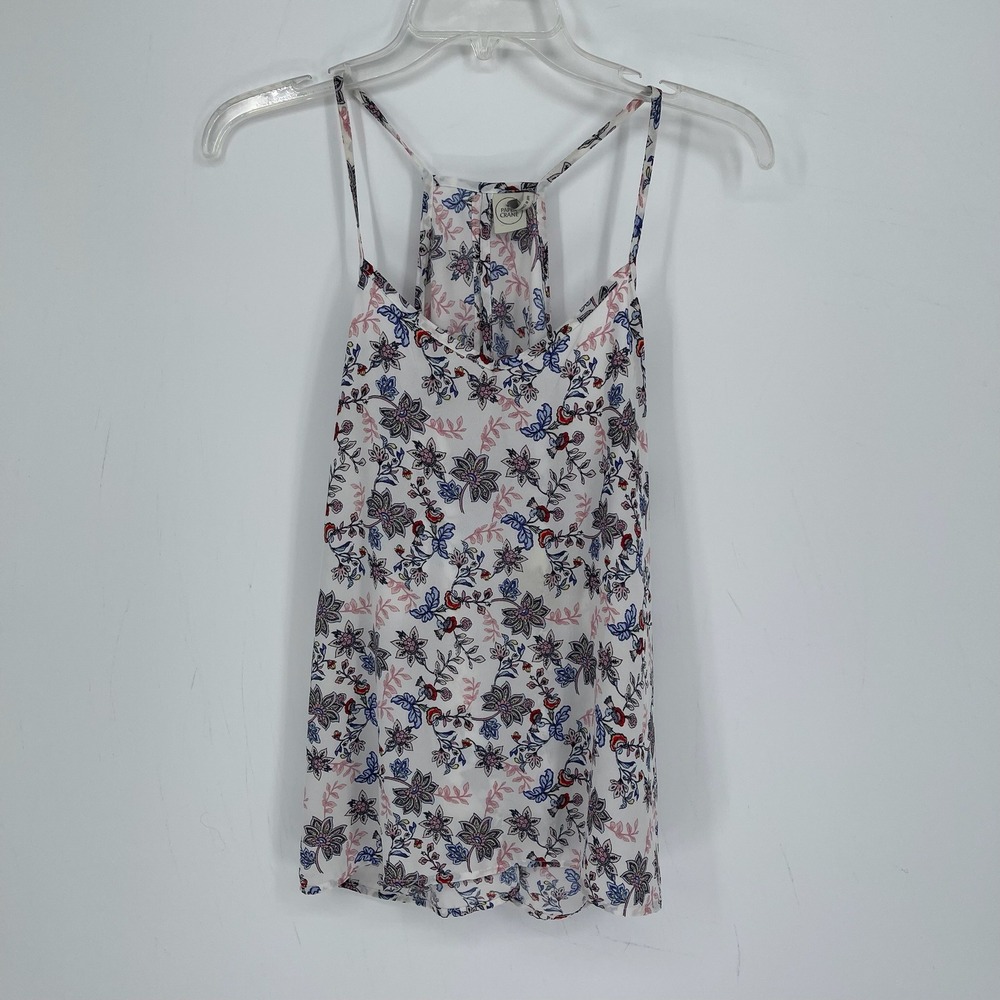 Paper Crane Women's White Floral Racerback Boho Summer Camisole Tank Top Size S